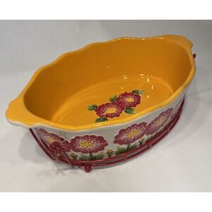 Temptations By Tara 2 Qt. orange And red Floral Poppy Baking Dish w/ Rack 9x13